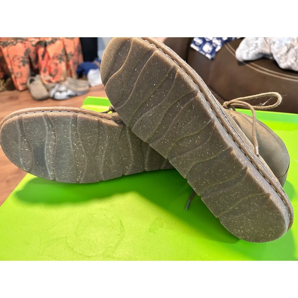 Clarks Womens Suede Lace Up Ankle Boots Olive Taupe Side Zip Chukka Booties